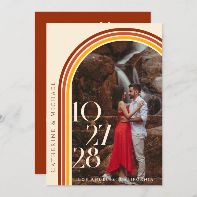 Retro 70-talsfotografi av regnbåge, Groovy Arch Meny (Fram/baksida)