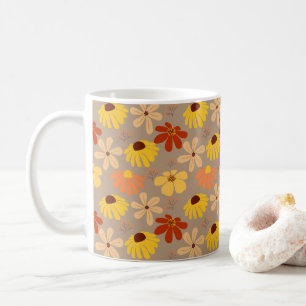 Retro 70's Autumn Flowers Seamless Mönster Kaffemugg