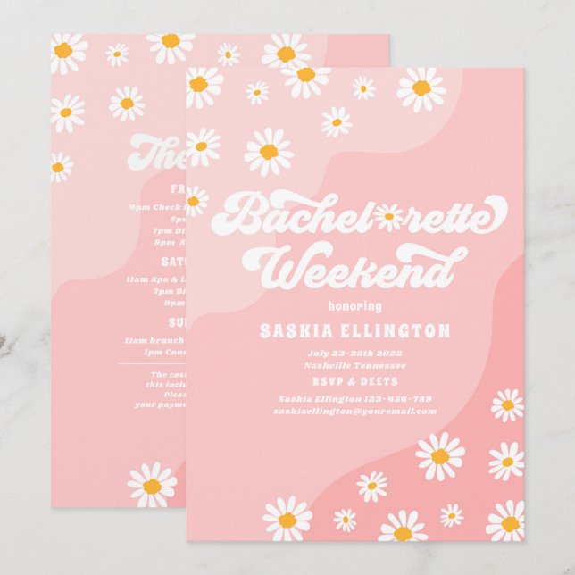 Retro 70s Bachelorette Helg Itinerary Inbjudningar (Fram/baksida)