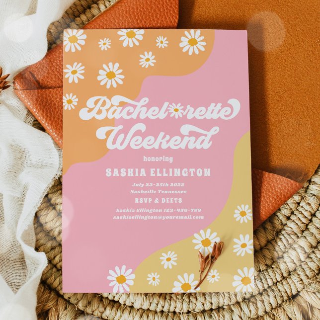 Retro 70s Bachelorette Helg Itinerary Inbjudningar (Skapare uppladdad)