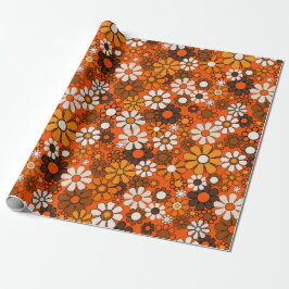 Retro 70s Boho Floral Brown Orange Gift Presentpapper