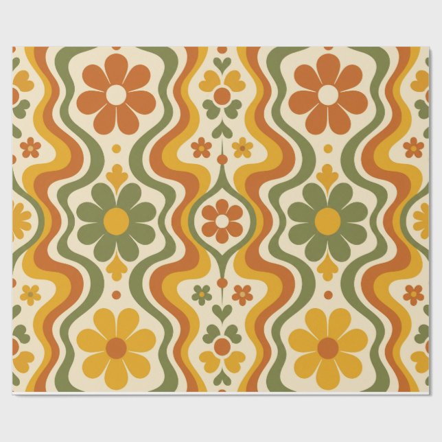  Retro 70s Floral Wrapping Paper Pattern Presentpapper (Platt)