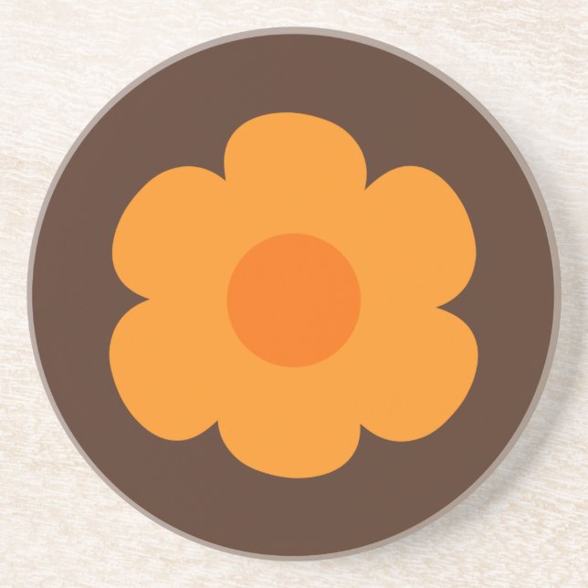 Retro 70s Flower Orange och Brown Underlägg (Framsidan)