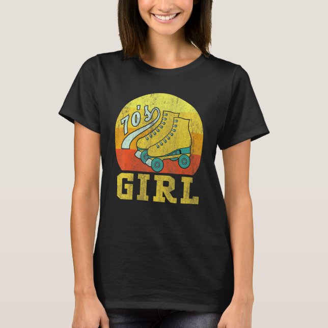 Retro 70's Girl Roller Skating Roller Skate Disco T Shirt (Framsida)