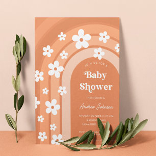 Retro 70s Groovy Daisy Boho Rainbow Baby Shower Inbjudningar