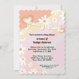 Retro 70s Groovy Daisy Peach Girl Baby Shower Invi Inbjudningar