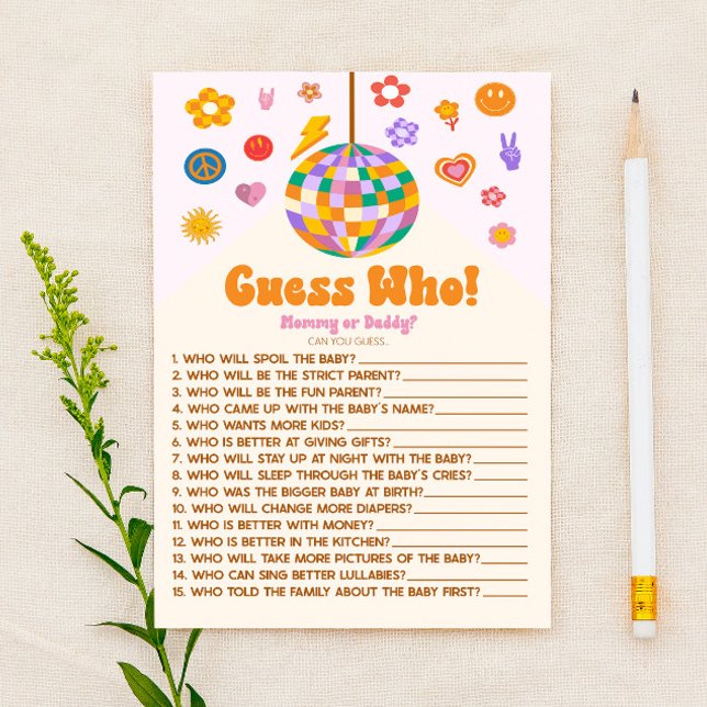 Retro 70's Groovy Gissa vem! Barnstödsspel Brevpapper (Skapare uppladdad)