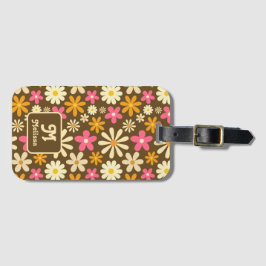 Retro 70s Groovy Hippie Flower Monogram Bagagebricka