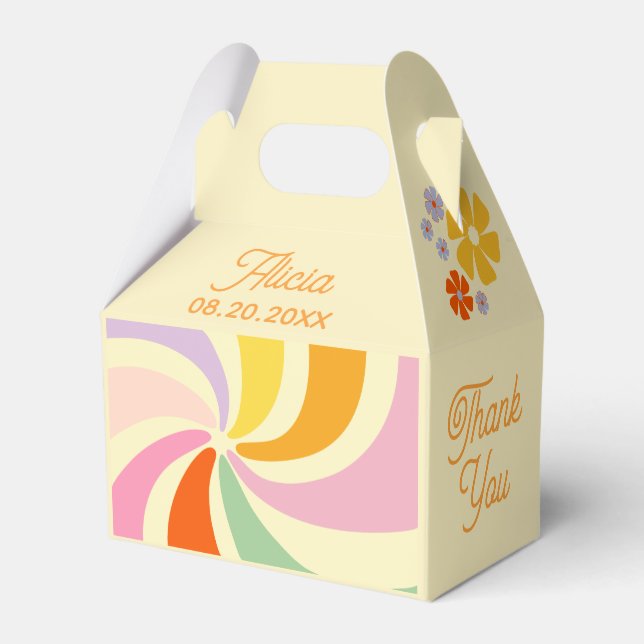 Retro 70s Groovy Wave Flower Birthday Tack Presentaskar (Baksidan Sidan)