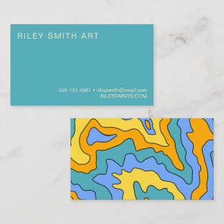 Retro 70s Gult - Trendig för blå färgfull Abstrakt Visitkort