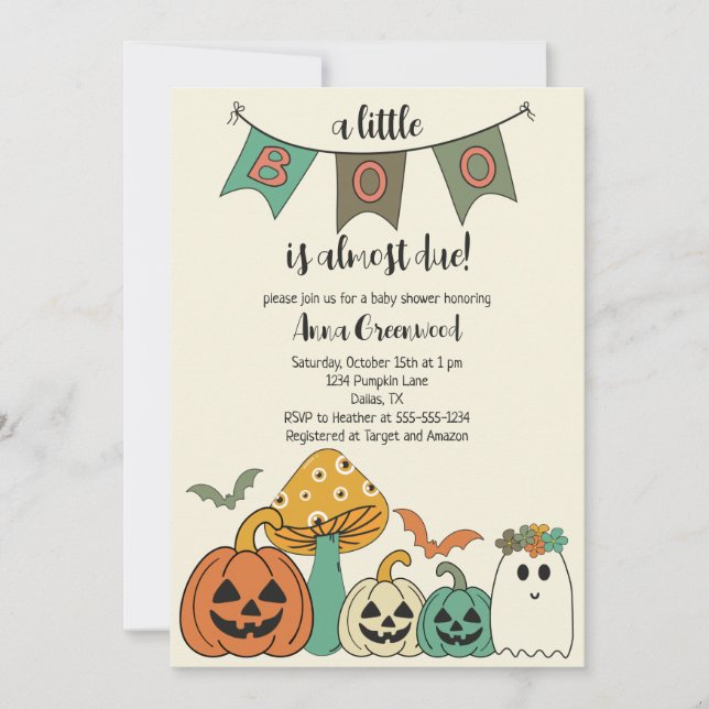 Retro 70's Halloween Baby Shower Little Boo Invita Inbjudningar (Framsida)