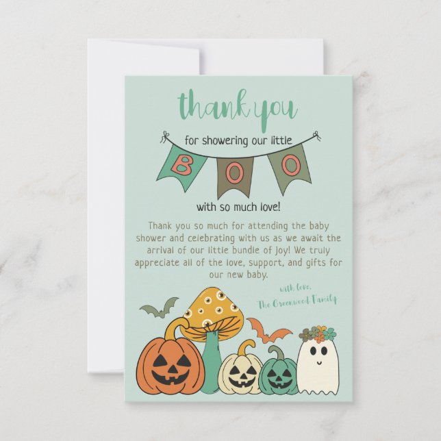 Retro 70's Halloween Little Boo Baby Shower Tack Kort (Framsida)