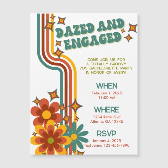 Retro 70s-inbjudan till Bachelorette Magnet (Framsida)