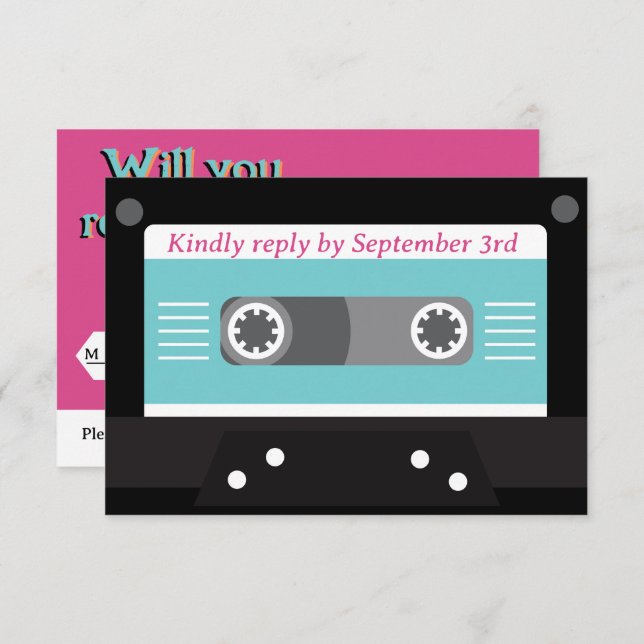 Retro 70s Music Cassette Tape Groovy Fuchsia Rolig OSA Kort (Fram/baksida)