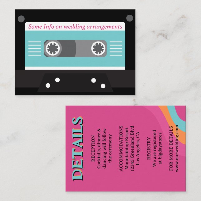 Retro 70s Music Cassette Tape Groovy Fuchsia Rolig Tilläggskort (Fram/baksida)