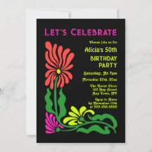 Retro 70s Neon Groovy Psychedelic Flower Birthday