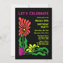 Retro 70s Neon Groovy Psychedelic Flower Birthday Inbjudningar