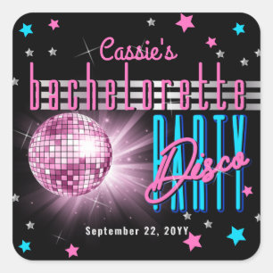Retro 70's Neon look Disco Boll Bachelorette Fyrkantigt Klistermärke