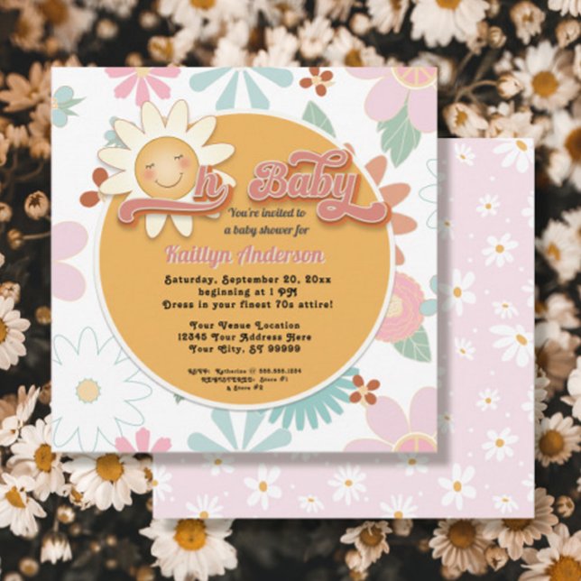 Retro 70s Oh Baby Daisy Rosa Peach Girl Shower Inbjudningar (Skapare uppladdad)