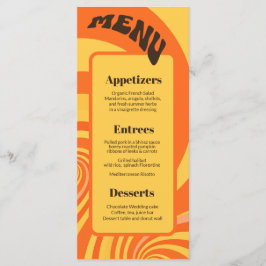 Retro 70s Orange Gult 3 Bröllop Menu Meny