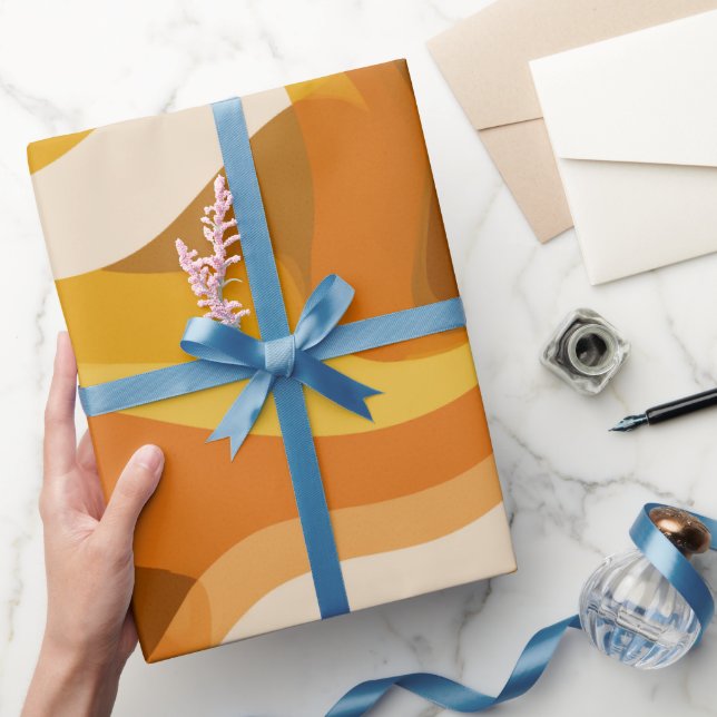 Retro 70s Orange Mustard Wave Abstract Pattern Presentpapper (Gifting)