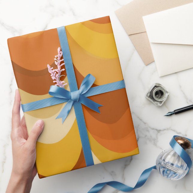 Retro 70s Orange Mustard Wave Abstract Pattern Presentpapper (Gifting)