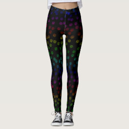 Retro 70s Pastel Rainbow Blommigt skriver ut svart Leggings
