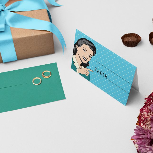 Retro 70's Pop Art Tecknad Bok Roligt Bröllop Placeringskort (Skapare uppladdad)