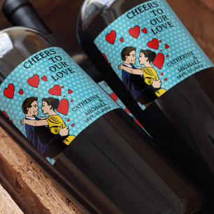 Retro 70's Pop Art Tecknad Bok Romantic Roligt Brö Vinflaska Etikett
