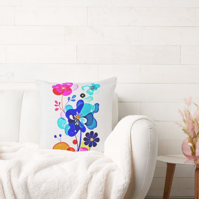 Retro 70s Psychedelic Abstract Fluid Floral Kudde (Soffa)