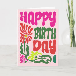 Retro 70s Psychedelic Hippie Flower Birthday Kort