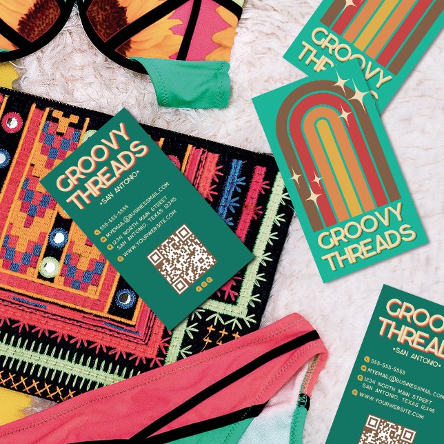 Retro 70's Rainbow Arch Bling Stars Visitkort (Skapare uppladdad)