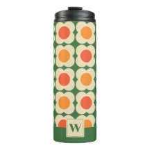 Retro 70s Scandi Flowers -Mid mod- Orange on Green