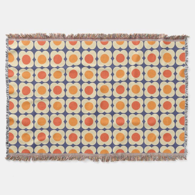 Retro 70s Scandi Flowers - Orange on Navy Blue Filt (Framsidan)