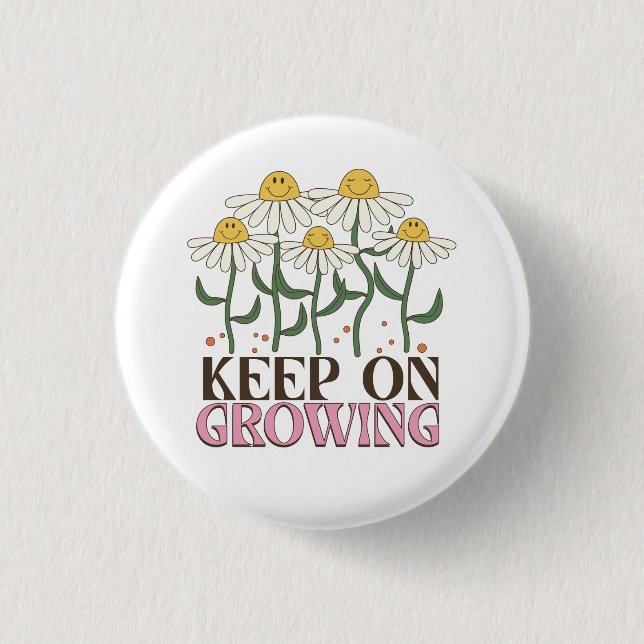 Retro 70s Smiley Face Daisy Keep On Growing Knapp (Framsida)