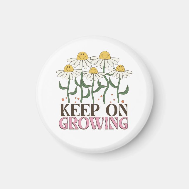 Retro 70s Smiley Face Daisy Keep On Growing Magnet (Framsidan)