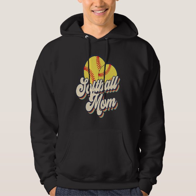 Retro 70s Softball Mom Cute Player Mama Team Sport Hoodie (Framsida)