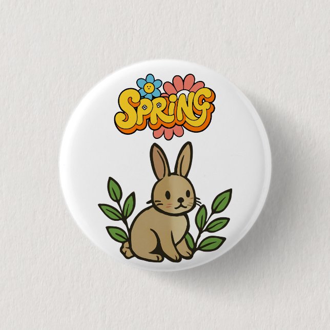 Retro 70s Spring Bunny Graphic Design Knapp (Framsida)