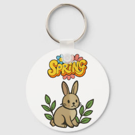 Retro 70s Spring Bunny Graphic Design Nyckelring