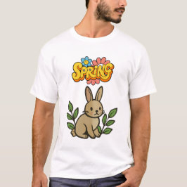 Retro 70s Spring Bunny Graphic Design T Shirt