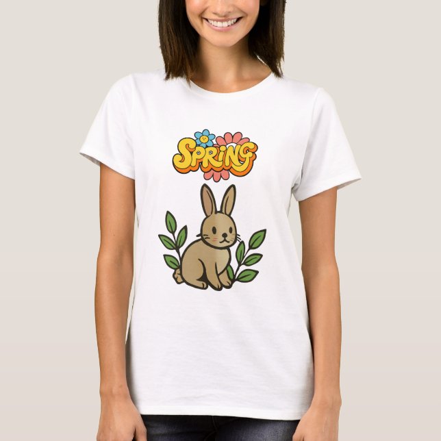 Retro 70s Spring Bunny Graphic Design T Shirt (Framsida)