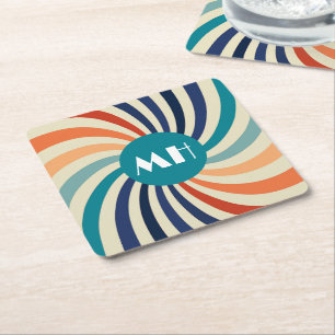 Retro 70s Starburst Monogram Underlägg Papper Kvadrat
