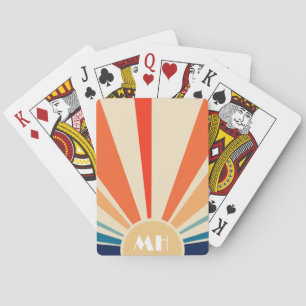 Retro 70s Starburst Sunrise-ränder Monogram   Casinokort