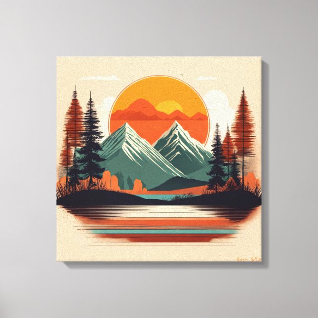 Retro 70s Sunset Mountain Canvas | Vintage Nature (Framsida)
