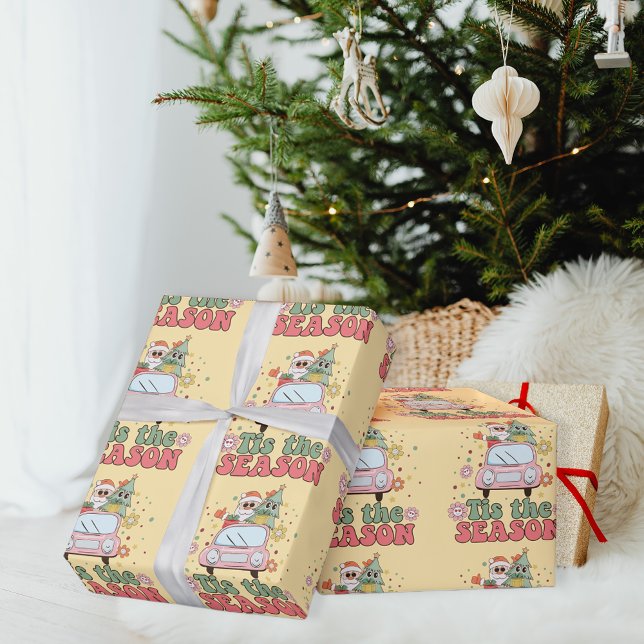 Retro 70's Tis Season Cute Jultomten Presentpapper (Skapare uppladdad)