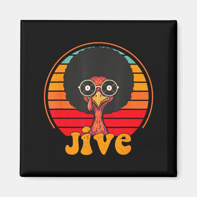 Retro 70s Turkey Jive Afro Thanksgiving Family Men Magnet (Framsidan)