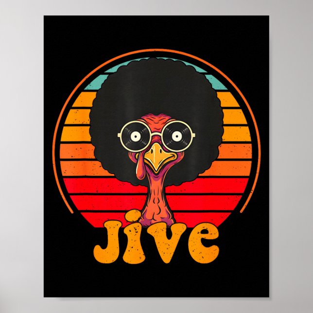 Retro 70s Turkey Jive Afro Thanksgiving Family Men Poster (Framsidan)