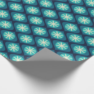 Retro 70s vågigt blommönster - blått presentpapper