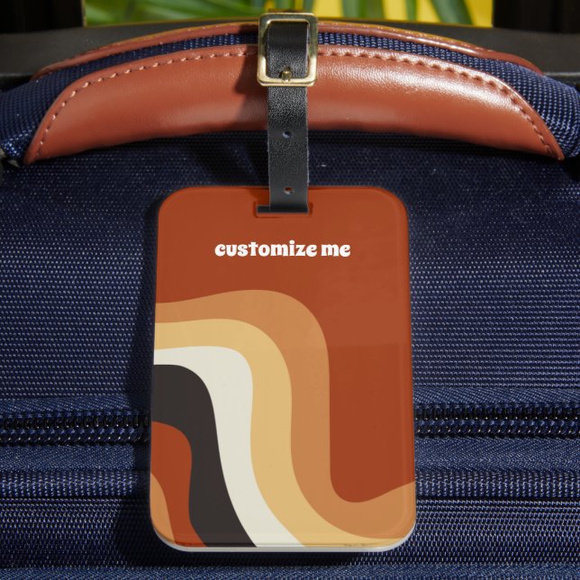 Retro 70s Vågigt Orange Groovy Hippie-Personlig Bagagebricka (Framsida Insitu 2)