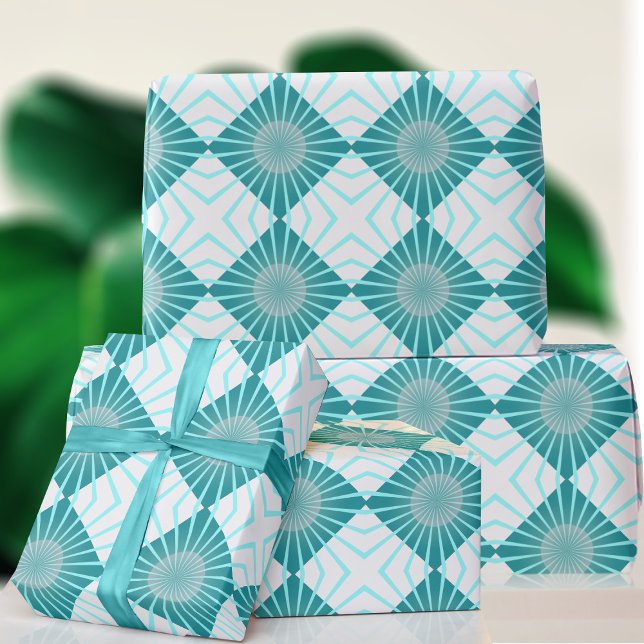 Retro 70s vattencirkellets geometriska cirkel Möns Presentpapper (A blue and white geometric wrapping paper just for you)
